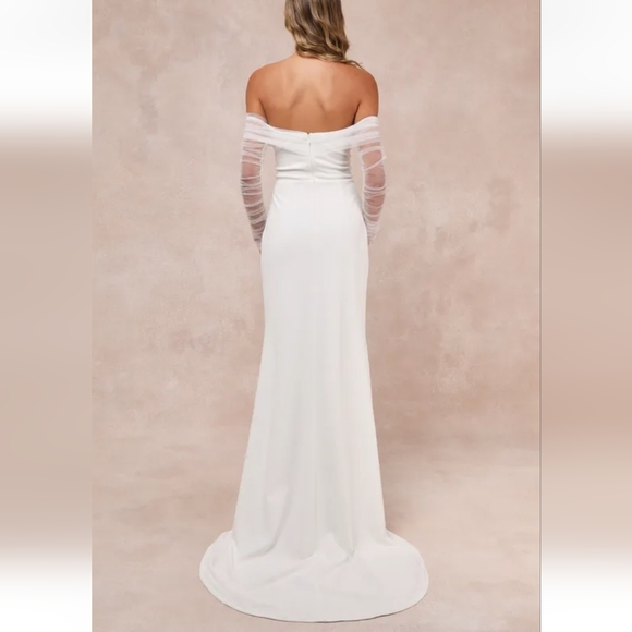 Lulus NWT Beautifully Beloved White Mesh Off-the-Shoulder Maxi Dress Size S - Picture 2 of 12